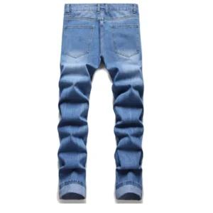 Men Cotton Ripped Moustache Effect Slim Straight Jeans