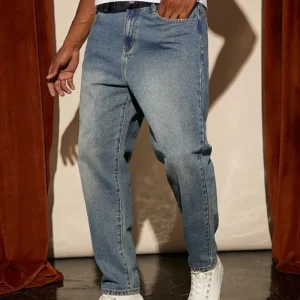 Men Cotton Bleach Wash Tapered Jeans