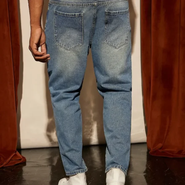 Men Cotton Bleach Wash Tapered Jeans - Image 2