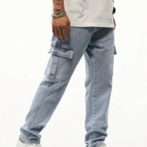Men Cotton Flap Pocket Side Cargo Jeans