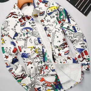 Men Cotton Graffiti Print Denim Shirt Without Tee