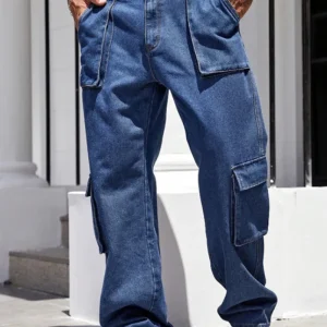 Men Flap Pocket Side Cargo Jeans