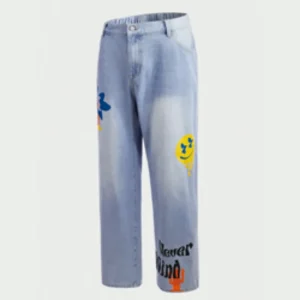 Men Plus Cartoon & Letter Graphic Straight Leg Jeans