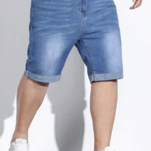 Men Plus Cotton Slant Pocket Bermuda Denim Shorts
