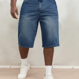 Men Plus Slant Pocket Denim Shorts