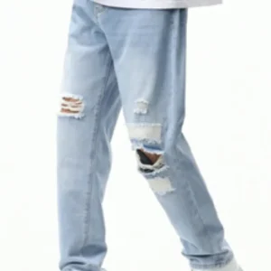 Men Ripped Frayed Straight Leg Jeans