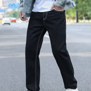 Men Slant Pocket Straight Leg Jeans