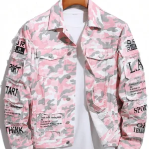 Men's Camouflage Printed Frayed Denim Jacket