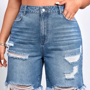 Ripped Raw Hem Denim Shorts