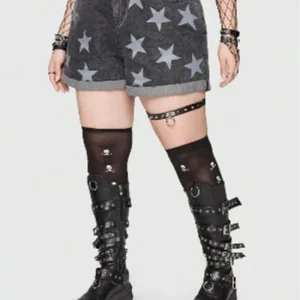 Star Print Roll Up Hem Denim Shorts